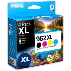 استبدال خرطوشة الحبر المتوافقة ل 962XL. يعمل مع OfficeJet Pro 9028 9029 9010 9015 9018 9025 9020 9012 9026 9027 Printers. 4 حزمة (أسود ، سماوي ، أرجواني ، أصفر)