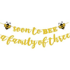 Soon To Bee a Family of three Banner, Welcome Baby Party Banner,Bumble Bee Theme Baby Shower/Mommy to Bee/Daddy to Bee Badge Party Supplies Decoration