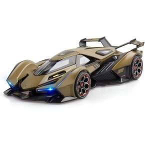 سيارة لعبة Model Lambo V12 Sports Race Car 1/24 Green Alloy Collectible Diecast مع صوت وضوء