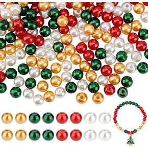 arricraft 320 Pcs Pearl Beads, 6mm Glass Round Baking Painted Pearlized Pearl Red Green Gold White Loose Spacer Beads Small Beads for Jewelry Making DIY Craft Earrings
