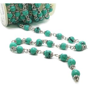 Beading Station Handcrafted Glass Pearl Beaded Chains for Jewelry Making Sold by Foot (Turquoise & Daisy)