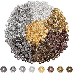 arricraft 1200 Pcs 6mm Tibetan Style Alloy Flower Bead Caps, 8 Colors 6-Petal Floral Beads Loose Beads Tiny Bead Ends Spacers Charms for Jewelry Craft Necklace Bracelet Making (Hole: 1mm)