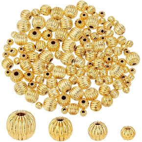 PH Pandahall 120pcs 18K حبات الفواصل الذهبية 4 أحجام محجوزات مقطوعة جولة جولة 3/4/5/5/6MM حبات الفواصل النحاسية المعدنية الفواس