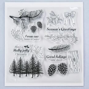 عيد ميلاد سعيد Pinecone Pine Tree Branch Leaves Background Clear Stamps لتصنيع البطاقات و DIY Scrapbooking 3090924