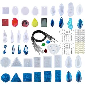 Woohome 43 PCS Clear Jewelry Silicone Molds Set Water Wave Casting Mold Set Included 22 PCS Jewelry Resin Casting Mold and 3 Style Accessories for Jewelry Craft Making DIY