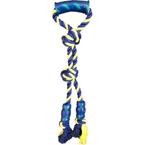 PetSport Easy Tug Braided Cotton Rope Dog Toy with TPR Handle, 18 Inch, Blue and Yellow, 2 Bite Zones