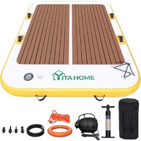 yitahome 6 "رصيف عائم سميك قابل للنفخ ، 6 × 5 قدم منصة العائمة للسباحة لموسيقى البحيرة بيتش بركة المحيط مع مضخات هواء 2 ٪ ، ما يصل إلى 5 أشخاص ، طوف الجزيرة العائمة مع الحلقات D الفولاذ المقاوم للصدأ D.