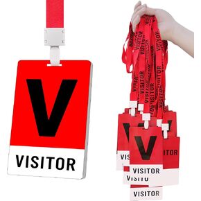 25 PVC Visitor Badge lanyards and Plastic Pass Cards,Perfect for Visitor Access,Visitor Concerts,Parties,Company Campus School Exhibition Guest and for Event Visitors (RED)
