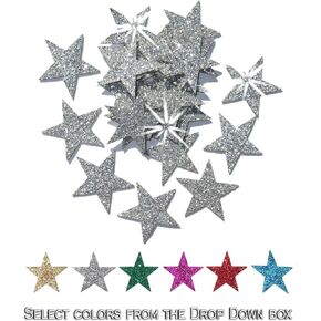 Silver 48 Fabric Glitter Stars 1 بوصة 25 ملم نقل النسيج على الحديد