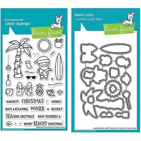 Lawn Fawn Beachy Christmas 4"x6" Clear Stamp Set, Coordinating Dies, Bundle of 2 Items (LF2945, LF2946)