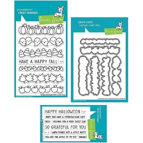 Lawn Fawn Simply Celebrate Fall 4"x6" Clear Stamp Set, Coordinating Dies, Simply Fall Sentiments, Bundle of 3 Items (LF2932, LF2933, LF2934)