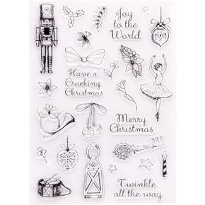 Retro Style Clear Stamps Christmas Silicone Stamp Seal Transparent Stamps for Cards Making Photo Journal Decoration DIY Scrapbooking with Owl Elk Nutcracker Ballerina Snowman Squirrel Type 2