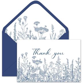 Whaline 24 Pack Vintage Wild Floral Thank You Cards Bulk Retro Botanical Green Leaves Herbs Greeting Cards with Envelope Sticker for Birthday Wedding Baby Shower Bridal Shower