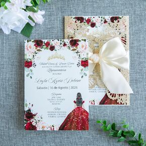 20 PCS 5.12x7.2 Butterfly Quinceanera Invitation, Laser Cut Wedding Invitation Cards with Envelopes for XV Anos Bridal Shower Baby Shower Invite (Pink Glitter)