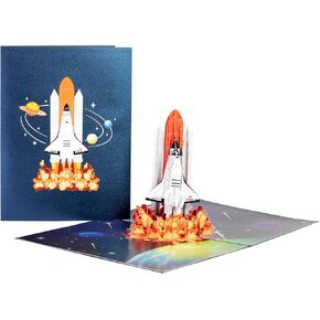 Igifts and Cards - Space Shuttle Launch 3D Pop Up Grating Card - 6 "× 8" مع Notecard - Cosmic Exploration ، ورائد الفضاء المستوحاة من ناسا ، ومجرة غامضة - غالاكسي - Science & Space Gift
