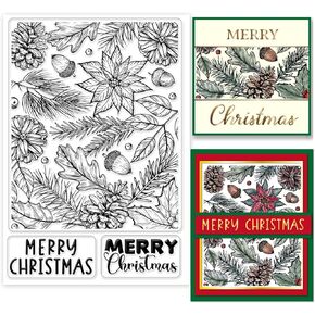 Globleland Christmas Pine Begrentugle Clear Clear Christmas Poinsettia Winter Plants Silicone Clear Stamp Seals for DIY Scrapbooking Journals Decorative Cards Making Photo Phulls