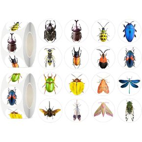 600 Pcs Insect Stickers for Kids- 1.5 Inch Round Stickers Roll 16 Tyles Bug Kindergarten Sticker Teacher Sticker for Kids Birthday Party School Reward Giveaways