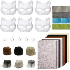 6 قطع Cat Fox Mask مجموعة مع Love Eye Mesh & Stars ، مجموعة Craft Craft Animal ، أزياء DIY لحفلة Halloween Christmas Cosplay Party