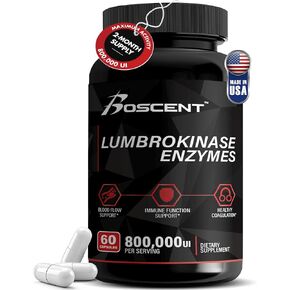 Boscent Lumbrokinase Supplement 40mg │ Maximum Activity - 800,000 UI │ Lumbrokinase Enzymes Supplement, Better Than serrapeptase Nattokinase Supplement│3rd Party Lab Tested, Non GMO (60 Capsules)