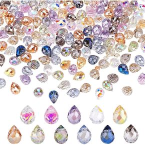 PH Pandahall 220pcs 11 ألوان حبات زجاجية 8 ملم حبات كريستال واضحة قطع الخرز دمعة أعلى حفر حفر حفر لمجوهرات صنع سوار قلادة معلقة