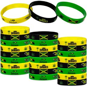 24 Packs Jamaica Silicone Bracelets Party Supplies Jamaican Themed Rubber Wristbands Jamaica Independence Day Party Favors Award Gifts