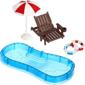 Vaguelly Miniature Dollhouse Beach Beach Decoration Accessories Set with Chair Umbrella Swimming Pool Ring Dollhouse Miniature Furniture