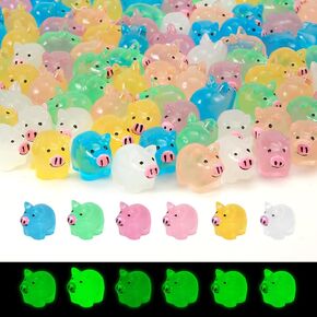 120pcs Mini Luminous Pigs, Tiny Glow in The Dark Pigs Mini Resin Pigs Cute Miniature Pig Figures Small Mini Resin Animals for Garden Miniature Landscape Dollhouse Decor (6 Colors)