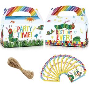 HOMEZZO Caterpillar Party Favor Boxes, Set of 12 Caterpillar Goody Treat Boxes with Tags for Birthday Party Baby Shower