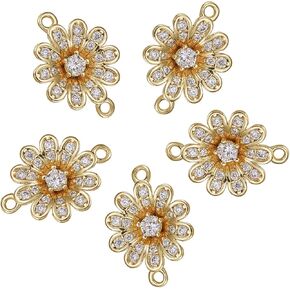 5 Pcs Flower Cubic Zirconia Charms Pendants Daisy Charm Connector Brass CZ Charms Connector for Jewelry Necklace Bracelet Making