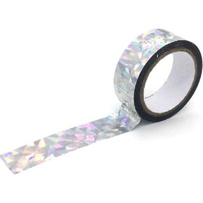 Holographic Deterrent Reflective Scare Tape Holographic Rainbow Colored Masking Tape Waterproof Adhesive Iridescent Tape for DIY Craft - Diamond Silver