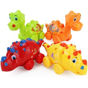 مجموعة Boley Mini Dino Car 4 قطعة - سيارات الديناصورات الصغيرة التي تعمل بالاحتكاك بألوان زاهية للأطفال الصغار