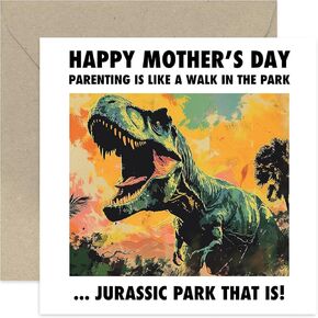 Funny Mother's Day Card for Dad - Walk in the Park Dinosaur Mother's Day Card for Her - For Wife - Hilarious Card for Mum from Children | Blank Inside
