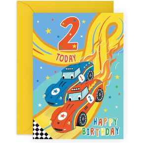CENTRAL 23 2nd Birthday Card - Milestone Baby Cards Age Two - Race Car - Son Birthday Card Two Year Old - Second Birthday Cards. -Gifts For Boys - Comes With Fun Stickers - Vegan Ink