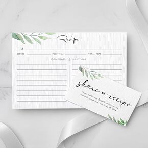 Outus 100 Pcs Bridal Recipe Cards and Request a Recipe Card Set 4 x 6 Inches Double Sided Kitchen Recipe Cards Sage Simple Green and White Recipe Cards Notecards for Wedding Bridal Shower Farmhouse