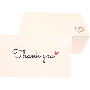 RXBC2011 100 Little Thank You Cards Gold Heart Design Bulk Thank You Notes لجميع المناسبات 3.5 × 2 بوصة كريمية