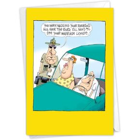 NobleWorks - Funny Anniversary Card with Envelope - Cartoon Marriage Humor, Spouse Notecard for Anniversary - Nagging Wife C6367ANG