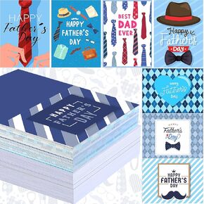 Fainne 180 Set Father's Day Cards with Envelopes Stickers Bulk Foldable Greeting Cards Assortment Gift Card Set Holder Assorted Funny Designs for Father's Day with 180 Envelopes and 180 Stickers