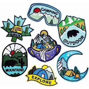 6Pcs Assorted Travel Camping Outdoor Bear Embroidered Iron on Patch Set Accessories for Clothes Hats Bags Jacket Jeans Backpacks