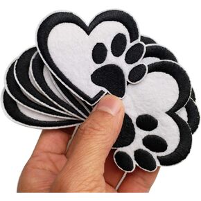 2.6“x2.5" 12pcs Dog Paw Puppy Paw Heart Iron On Embroidered Patches Appliques Machine Embroidery Needlecraft Sewing Clothes