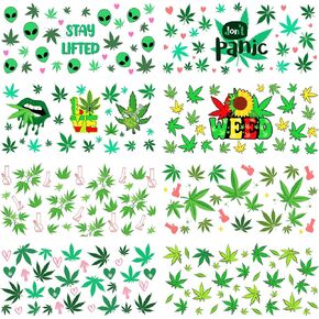UV DTF Cup Wrap Sticker - 8 ورقة من الأعشاب الضارة UV DTF نقل لزجاج 16 أونصة ، وورف كوب للأوراق الخضراء UVDTF ، وفرك مقاوم للماء على النقل ، مركبة DIY الإبداعية