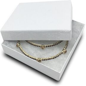 TheDisplayGuys - 100-Pack #33 Cotton Filled Cardboard Paper Jewelry Boxes Gift Case - White Swirl (3.5" x 3.5" x 1.0") - for Shipping or Storage