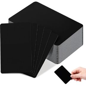 50 Pcs Black Metal Business Cards 0.8 mm Thickness Laser Engraving Blanks Aluminium Cards for House Office Customer DIY Gift Plate Invitations, 3.4 x 2.1 Inch