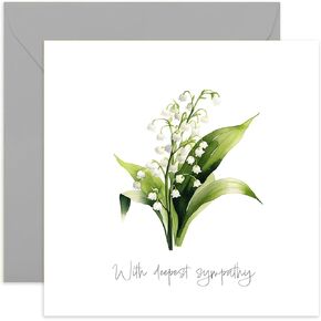 Old English Co. With Deepest Sympathy Card for Friends and Family - Floral Watercolour Lilies of Valley Flower Condolences Greeting Card - Sorry For Your Loss Greeting Card | Blank Inside Envelope