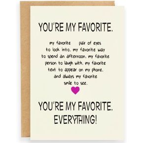 Anniversary Card for Wife/Husband - Funny Valentine's Day Gifts for Couples, 7x5 Inch Romantic Birthday Card with Yellow Envelope (Write Your Own Love Message) (My favorite)