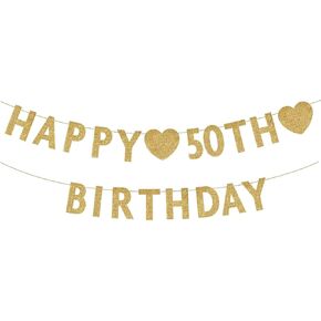 Happy 50th Birthday Decoration Banner, Gold Glitter Happy 50 Years Old Birthday Party Decorations for Women or Men