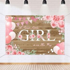 Pink Girl Baby Shower Backdrop Banner A Sweet Little Girl is on Her Way Pink Flowers Theme Background Decor for Girls Newborn Baby Shower Party Decorations Photo Studio Props Supplies 72x43in-BECKTEN