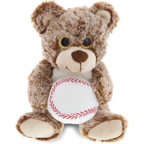 DolliBu Sitting Brown Bear Stuffed Animal with Baseball Plush - Soft Huggable Brown Bear, Adorable Playtime Bear Plush Toy, Cute Wild Life Sports Gift for Kids and Adults - 9 Inch