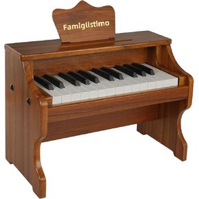 Kids Wooden Piano Keyboard ， 25 Keys Digital Piano for Todders ， Toy Music Educational Extril Toy for Baby ، Mini Piano Gift for Girls Boys 3+ （Walnut）