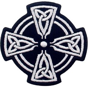 Celtic Cross Circle Patch Embroidered Consique On Sew on Red & Red & Black