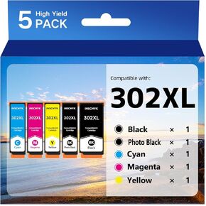 302XL Ink Cartridge High-Yield Remanufactured for Epson 302 Ink Cartridges Multipack T302XL T302 Ink Cartridges for Epson Expression Premium XP-6000 XP-6100 Printer (PBK/BK/C/M/Y, 5 Pack)